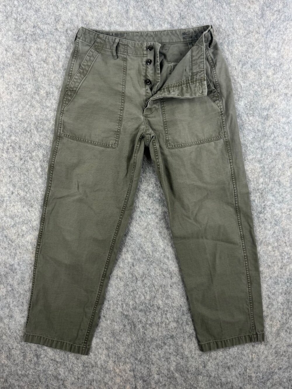 Wallace & Barnes Mens Pants Button Fly Army Green Sz 31 Cargo